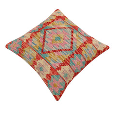 handmade Traditional Pillow Rust Blue Hand-Woven SQUARE 100% WOOL Hand woven turkish pillow2' x 2'
