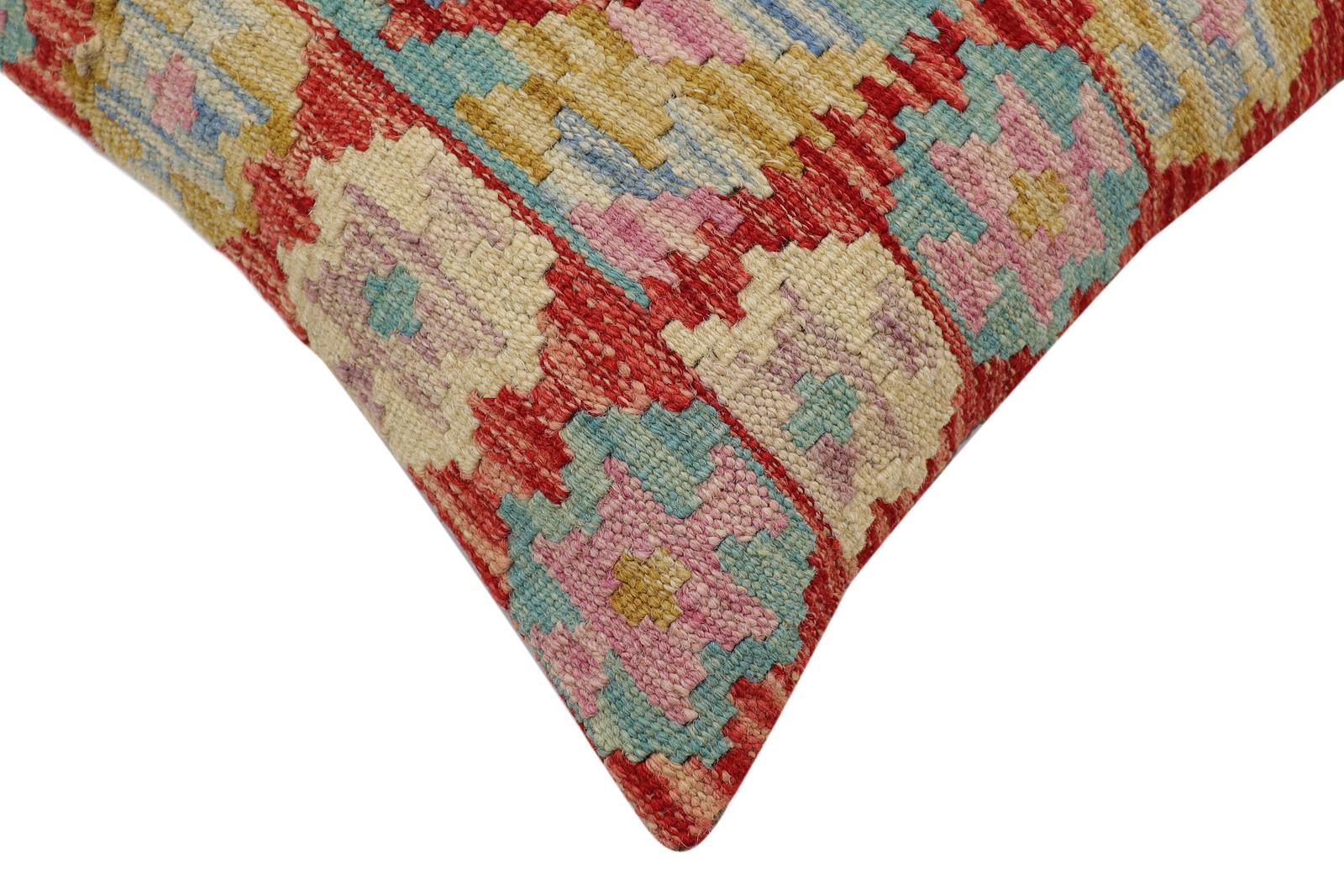 handmade Traditional Pillow Rust Blue Hand-Woven SQUARE 100% WOOL Hand woven turkish pillow2' x 2'