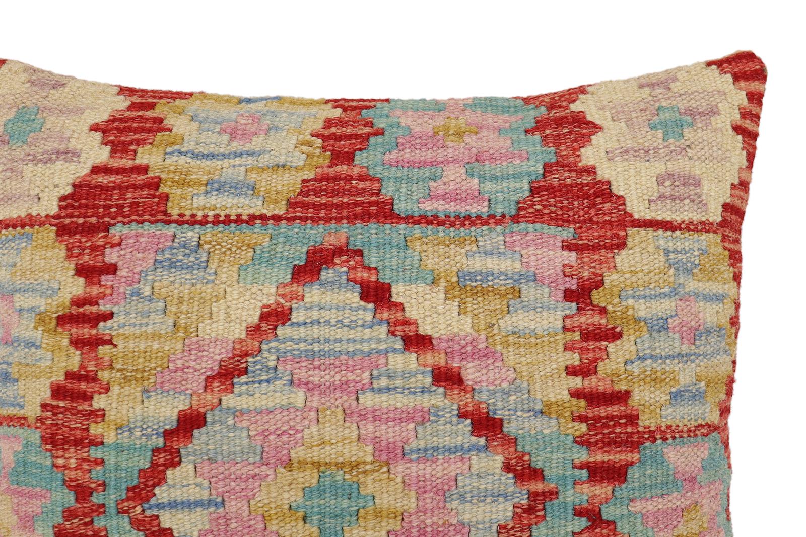 handmade Traditional Pillow Rust Blue Hand-Woven SQUARE 100% WOOL Hand woven turkish pillow2' x 2'