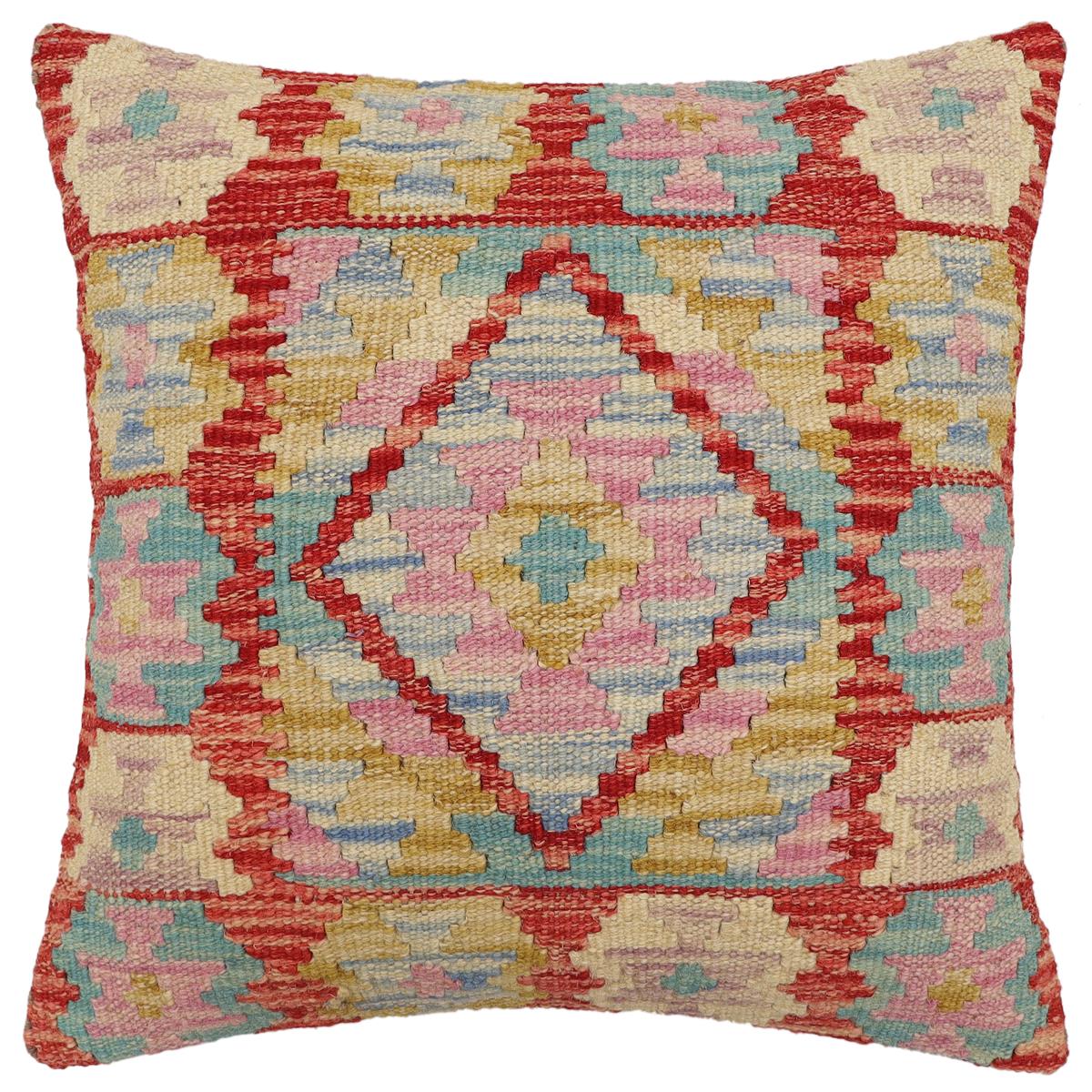 handmade Traditional Pillow Rust Blue Hand-Woven SQUARE 100% WOOL Hand woven turkish pillow2' x 2'