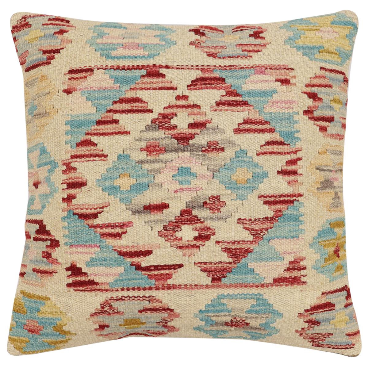 handmade Traditional Pillow Beige Rust Hand-Woven SQUARE 100% WOOL Hand woven turkish pillow2 x 2