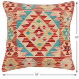 handmade Traditional Pillow Rust Blue Hand-Woven SQUARE 100% WOOL Hand woven turkish pillow2' x 2'