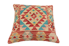 handmade Traditional Pillow Rust Blue Hand-Woven SQUARE 100% WOOL Hand woven turkish pillow2' x 2'