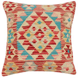 handmade Traditional Pillow Rust Blue Hand-Woven SQUARE 100% WOOL Hand woven turkish pillow2' x 2'