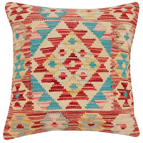 handmade Traditional Pillow Rust Blue Hand-Woven SQUARE 100% WOOL Hand woven turkish pillow2 x 2