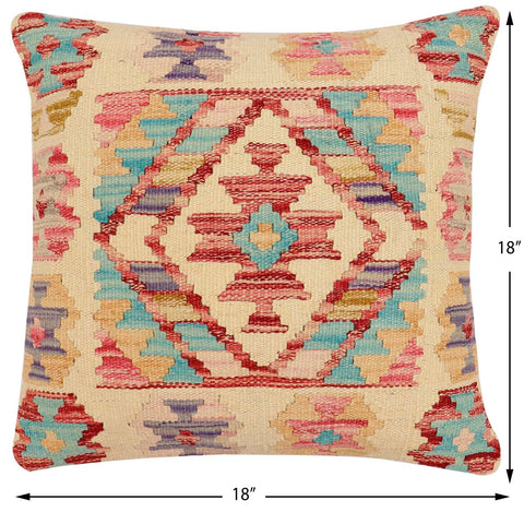 handmade Traditional Pillow Beige Rust Hand-Woven SQUARE 100% WOOL Hand woven turkish pillow2 x 2