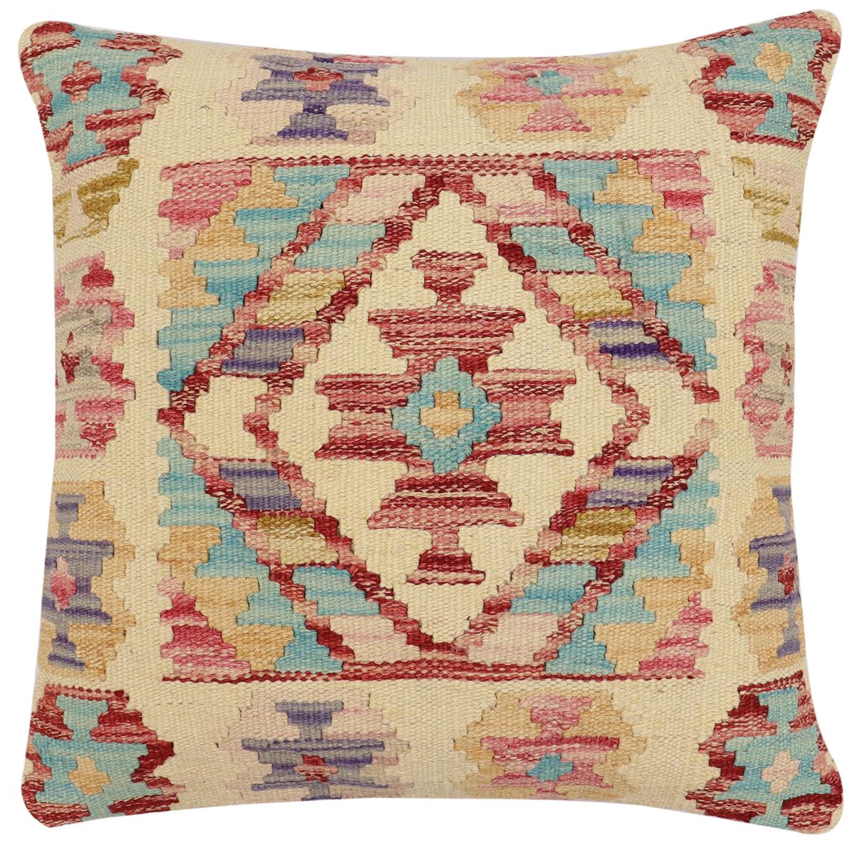 handmade Traditional Pillow Beige Rust Hand-Woven SQUARE 100% WOOL Hand woven turkish pillow2 x 2