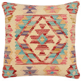 handmade Traditional Pillow Beige Rust Hand-Woven SQUARE 100% WOOL Hand woven turkish pillow2' x 2'