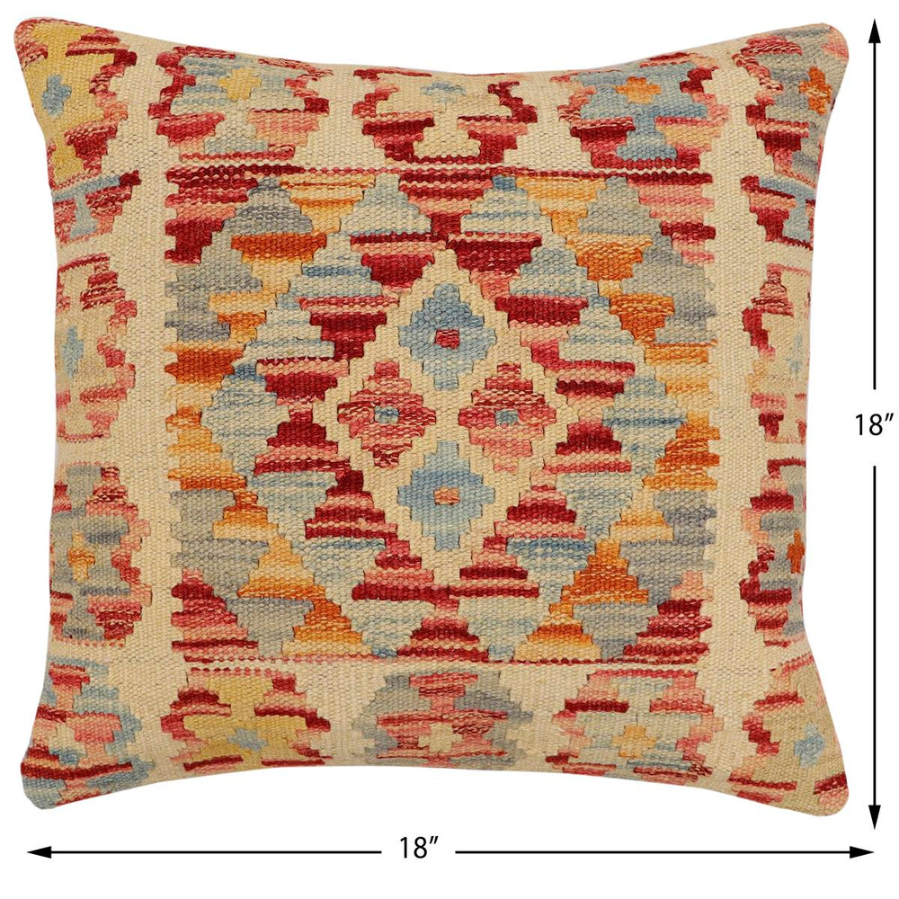 handmade Traditional Pillow Beige Rust Hand-Woven SQUARE 100% WOOL Hand woven turkish pillow2' x 2'