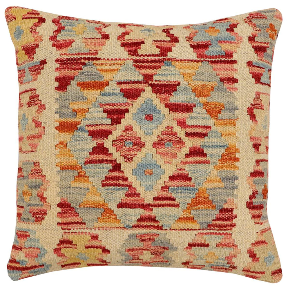 handmade Traditional Pillow Beige Rust Hand-Woven SQUARE 100% WOOL Hand woven turkish pillow2' x 2'