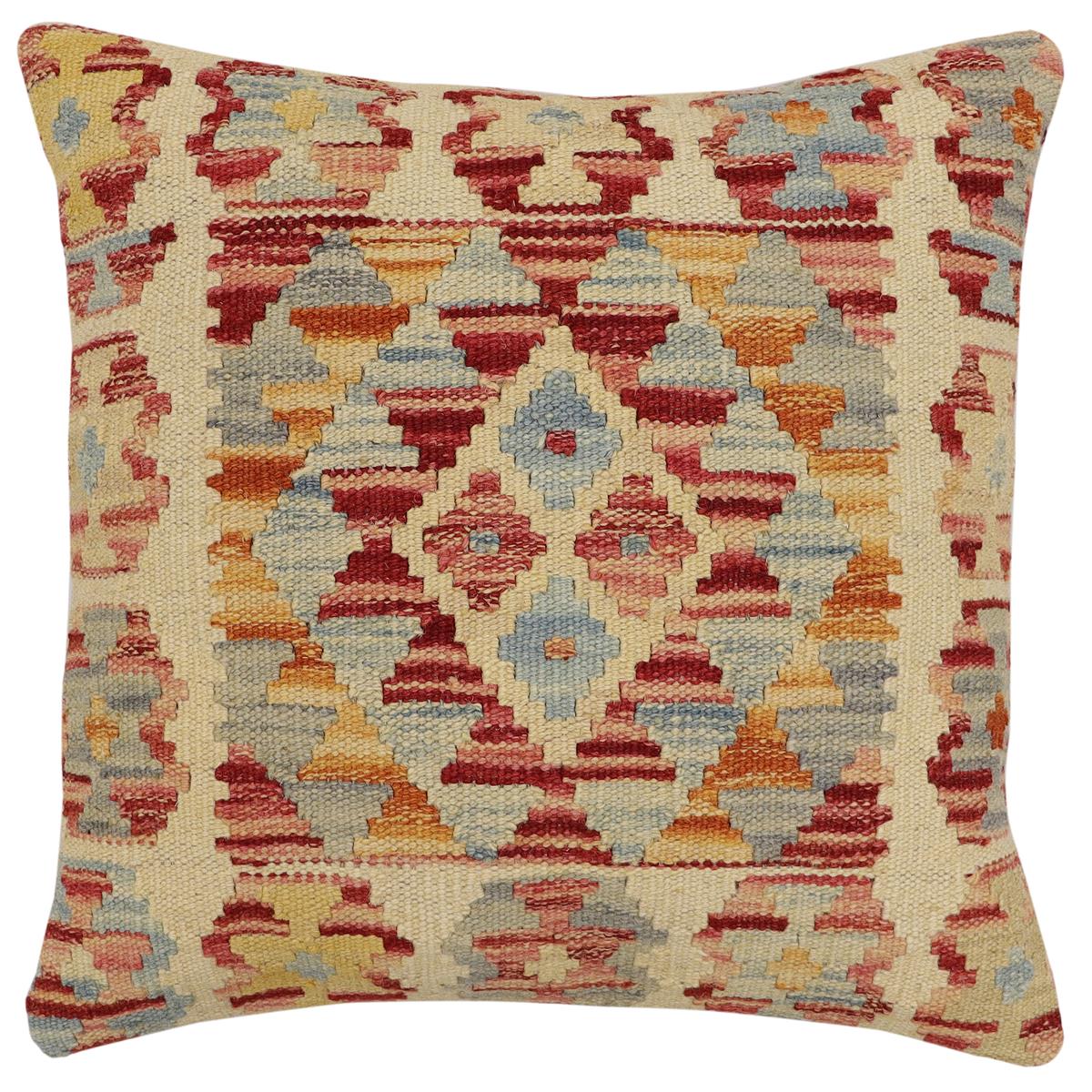 handmade Traditional Pillow Beige Rust Hand-Woven SQUARE 100% WOOL Hand woven turkish pillow2' x 2'