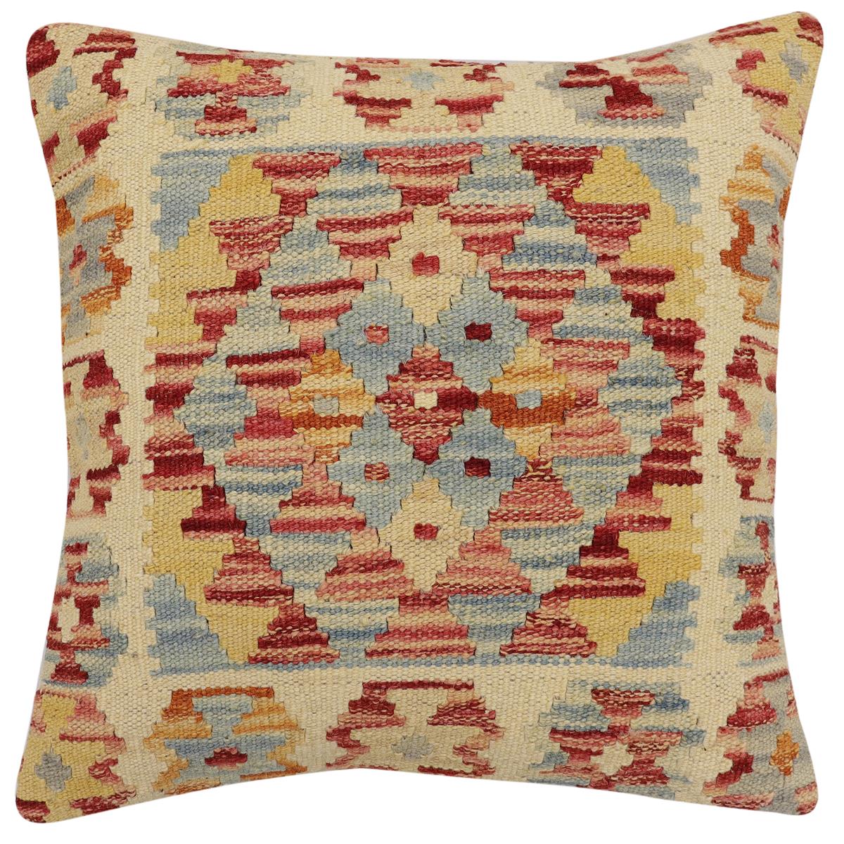 handmade Traditional Pillow Beige Rust Hand-Woven SQUARE 100% WOOL Hand woven turkish pillow2 x 2