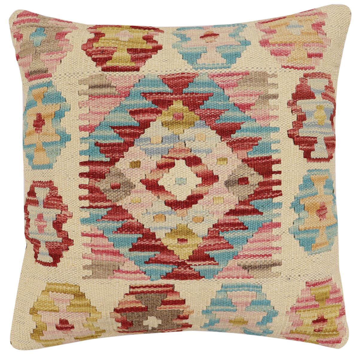 handmade Traditional Pillow Beige Red Hand-Woven SQUARE 100% WOOL Hand woven turkish pillow2 x 2