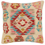 handmade Traditional Pillow Beige Red Hand-Woven SQUARE 100% WOOL Hand woven turkish pillow2' x 2'