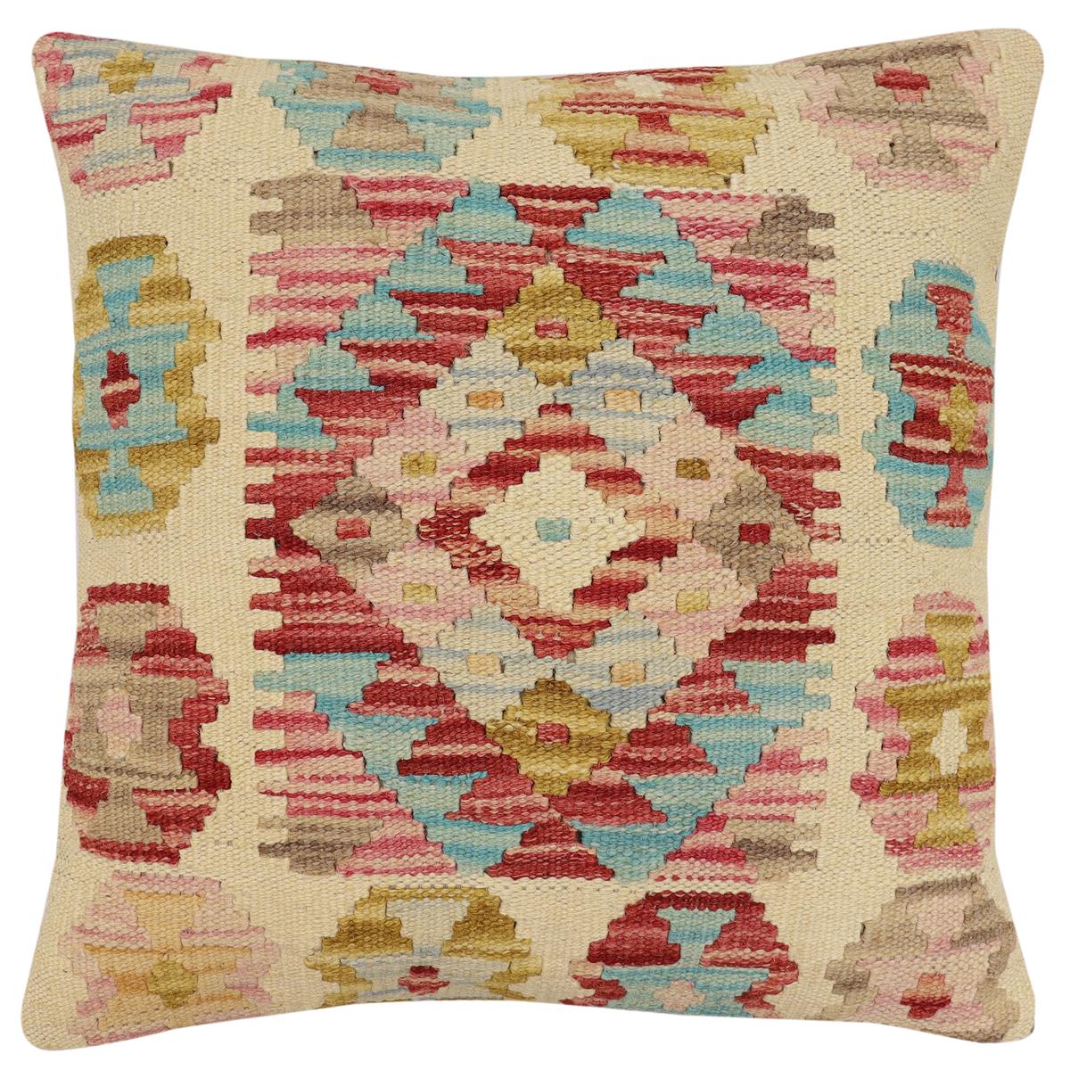 handmade Traditional Pillow Beige Rust Hand-Woven SQUARE 100% WOOL Hand woven turkish pillow2 x 2