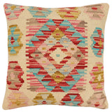 handmade Traditional Pillow Beige Rust Hand-Woven SQUARE 100% WOOL Hand woven turkish pillow2' x 2'