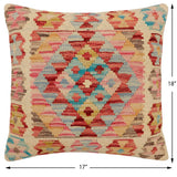 handmade Traditional Pillow Beige Rust Hand-Woven SQUARE 100% WOOL  Hand woven turkish pillow  2 x 2
