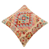 handmade Traditional Pillow Beige Rust Hand-Woven SQUARE 100% WOOL  Hand woven turkish pillow  2 x 2