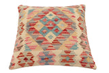 handmade Traditional Pillow Beige Rust Hand-Woven SQUARE 100% WOOL  Hand woven turkish pillow  2 x 2