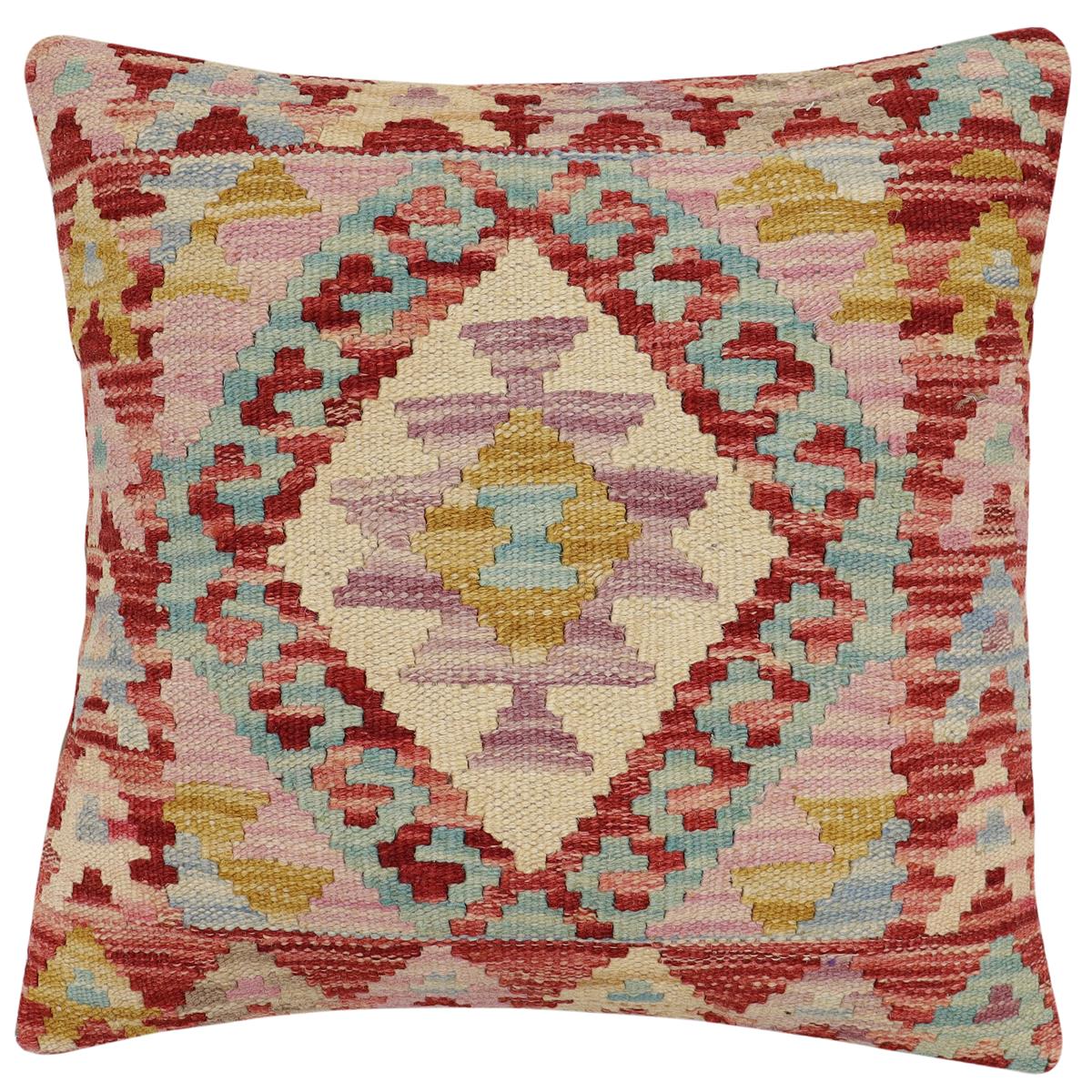 handmade Traditional Pillow Rust Beige Hand-Woven SQUARE 100% WOOL Hand woven turkish pillow2' x 2'