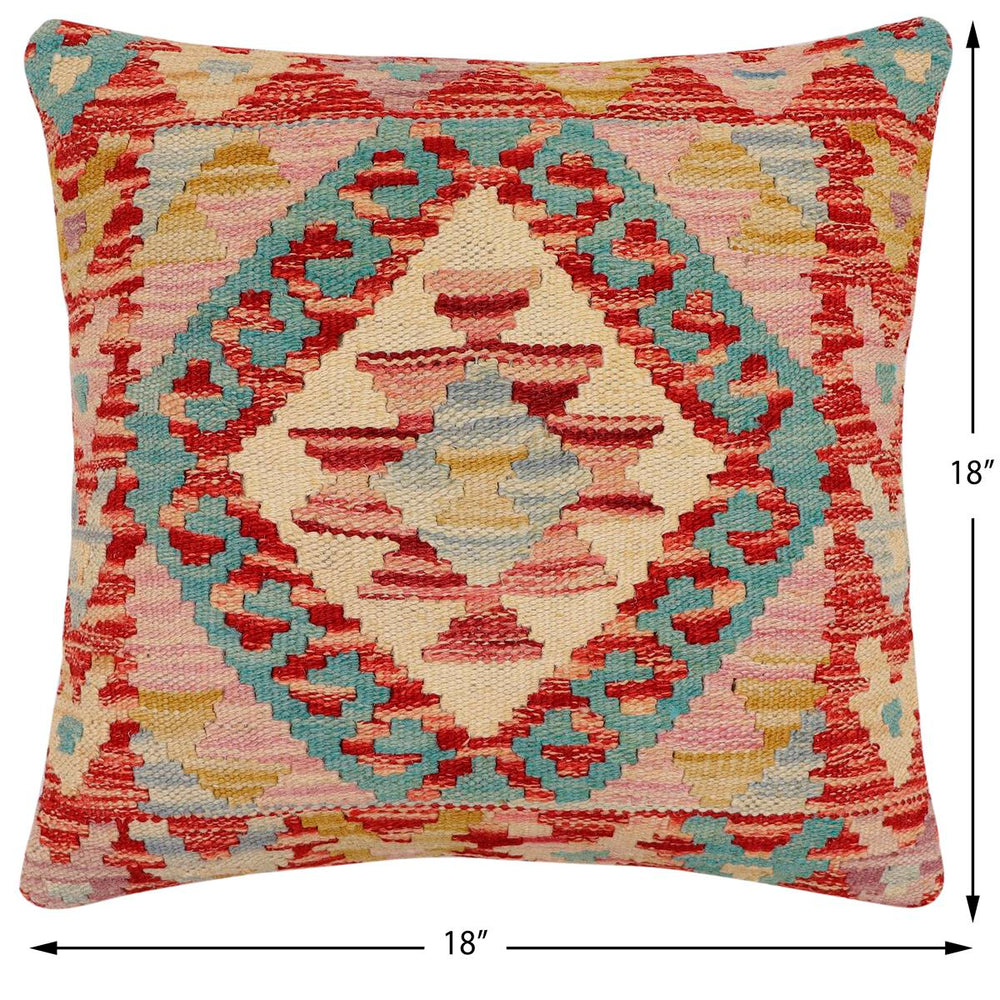 handmade Traditional Pillow Rust Beige Hand-Woven SQUARE 100% WOOL Hand woven turkish pillow2' x 2'