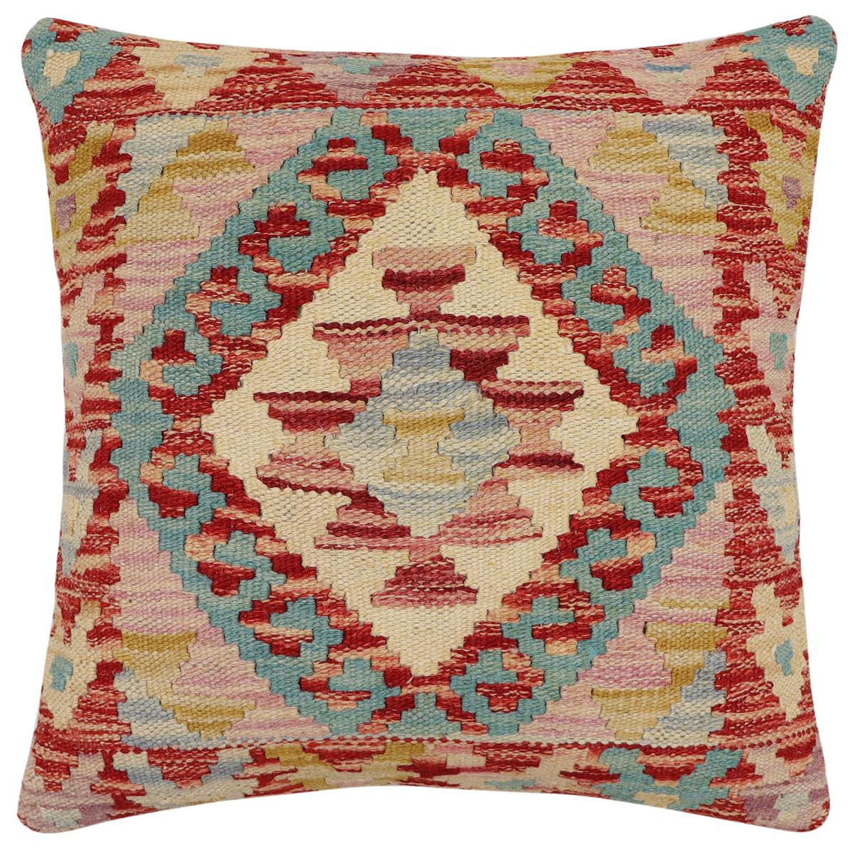 handmade Traditional Pillow Rust Beige Hand-Woven SQUARE 100% WOOL Hand woven turkish pillow2' x 2'