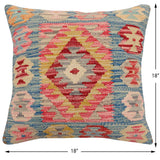 handmade Traditional Pillow Blue Gold Hand-Woven SQUARE 100% WOOL Hand woven turkish pillow2' x 2'