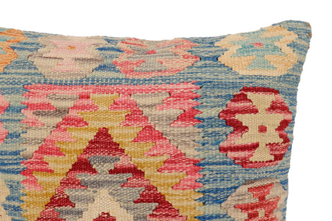 handmade Traditional Pillow Blue Gold Hand-Woven SQUARE 100% WOOL Hand woven turkish pillow2 x 2