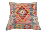 handmade Traditional Pillow Blue Gold Hand-Woven SQUARE 100% WOOL Hand woven turkish pillow2' x 2'