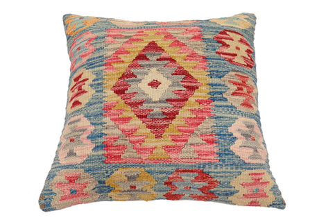 handmade Traditional Pillow Blue Gold Hand-Woven SQUARE 100% WOOL Hand woven turkish pillow2 x 2