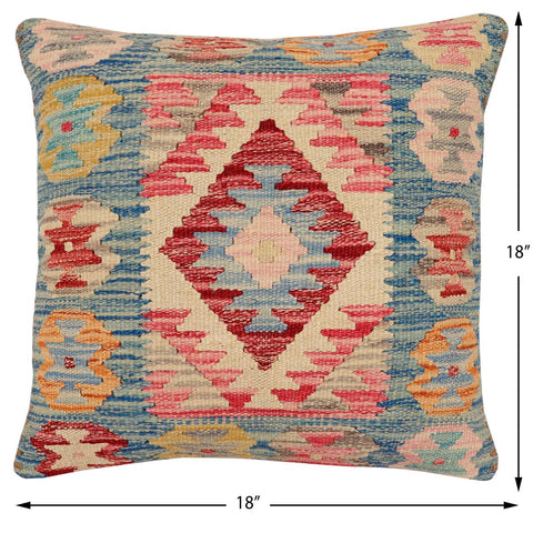 handmade Traditional Pillow Blue Beige Hand-Woven SQUARE 100% WOOL Hand woven turkish pillow2 x 2