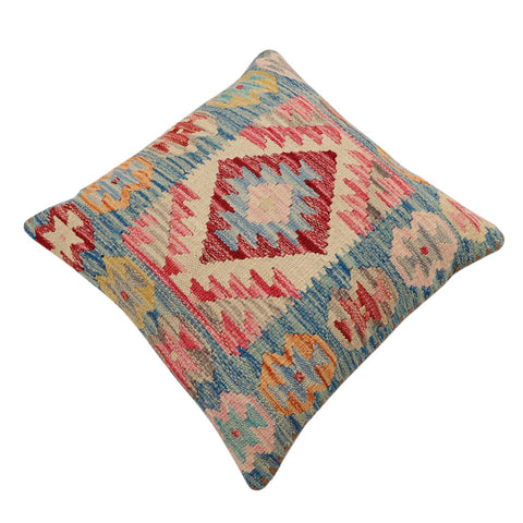 handmade Traditional Pillow Blue Beige Hand-Woven SQUARE 100% WOOL Hand woven turkish pillow2 x 2