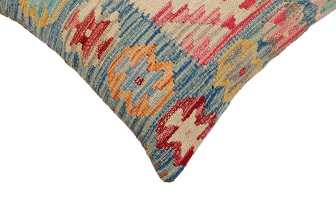 handmade Traditional Pillow Blue Beige Hand-Woven SQUARE 100% WOOL Hand woven turkish pillow2 x 2