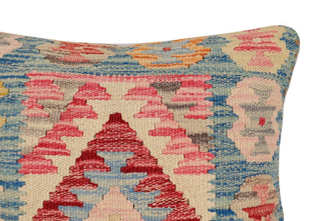 handmade Traditional Pillow Blue Beige Hand-Woven SQUARE 100% WOOL Hand woven turkish pillow2 x 2