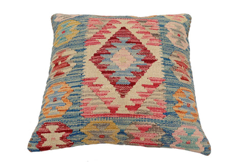 handmade Traditional Pillow Blue Beige Hand-Woven SQUARE 100% WOOL Hand woven turkish pillow2 x 2