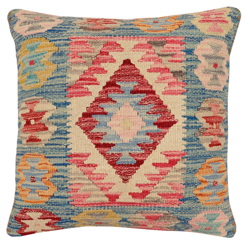 handmade Traditional Pillow Blue Beige Hand-Woven SQUARE 100% WOOL Hand woven turkish pillow2 x 2