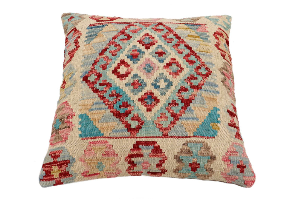 handmade Traditional Pillow Beige Red Hand-Woven SQUARE 100% WOOL Hand woven turkish pillow2' x 2'