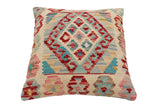handmade Traditional Pillow Beige Red Hand-Woven SQUARE 100% WOOL Hand woven turkish pillow2' x 2'