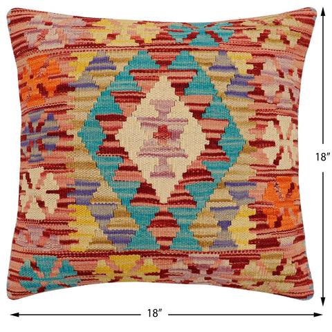 handmade Traditional Pillow Rust Blue Hand-Woven SQUARE 100% WOOL Hand woven turkish pillow2 x 2
