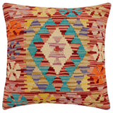 handmade Traditional Pillow Rust Blue Hand-Woven SQUARE 100% WOOL Hand woven turkish pillow2' x 2'