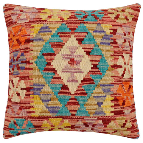 handmade Traditional Pillow Rust Blue Hand-Woven SQUARE 100% WOOL Hand woven turkish pillow2 x 2