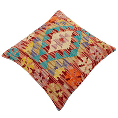 handmade Traditional Pillow Rust Blue Hand-Woven SQUARE 100% WOOL Hand woven turkish pillow2' x 2'