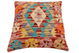 handmade Traditional Pillow Rust Blue Hand-Woven SQUARE 100% WOOL Hand woven turkish pillow2' x 2'