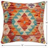 handmade Traditional Pillow Rust Blue Hand-Woven SQUARE 100% WOOL Hand woven turkish pillow2' x 2'