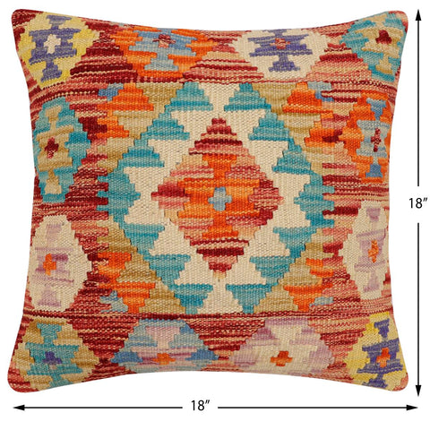 handmade Traditional Pillow Rust Blue Hand-Woven SQUARE 100% WOOL Hand woven turkish pillow2 x 2