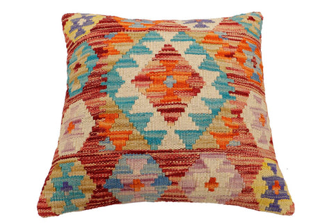 handmade Traditional Pillow Rust Blue Hand-Woven SQUARE 100% WOOL Hand woven turkish pillow2 x 2