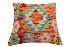 handmade Traditional Pillow Rust Blue Hand-Woven SQUARE 100% WOOL Hand woven turkish pillow2' x 2'