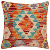 handmade Traditional Pillow Rust Blue Hand-Woven SQUARE 100% WOOL Hand woven turkish pillow2' x 2'