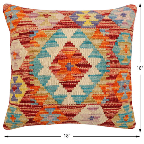 handmade Traditional Pillow Rust Blue Hand-Woven SQUARE 100% WOOL Hand woven turkish pillow2 x 2
