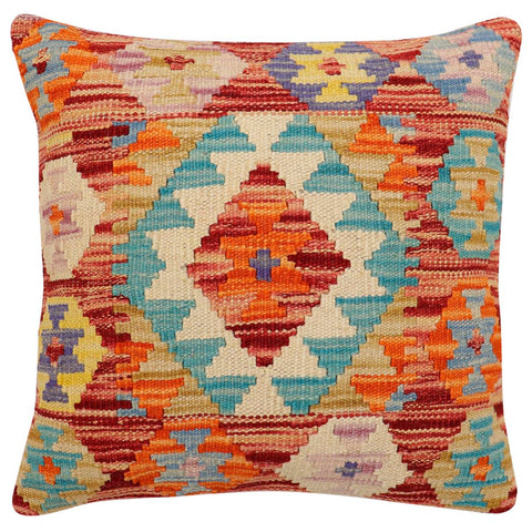 handmade Traditional Pillow Rust Blue Hand-Woven SQUARE 100% WOOL Hand woven turkish pillow2 x 2